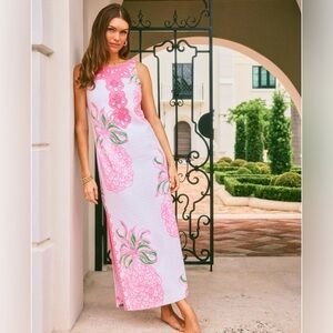 N.w.t. Lilly Pulitzer Marleigh Stretch Shift Maxi Dress Party Like A Pineapple